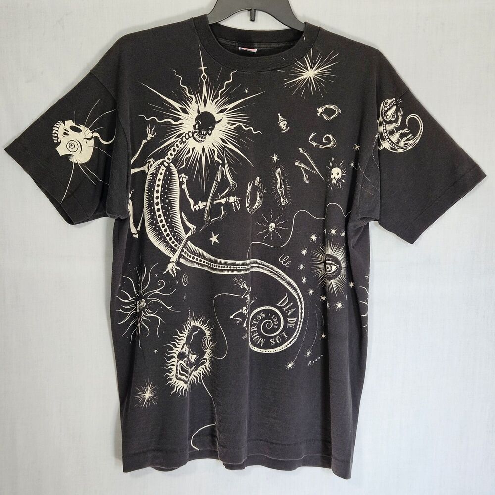 VTG 1993 Oingo Boingo Single Stitch Dia De Los Muertos T Shirt XL All Over Print